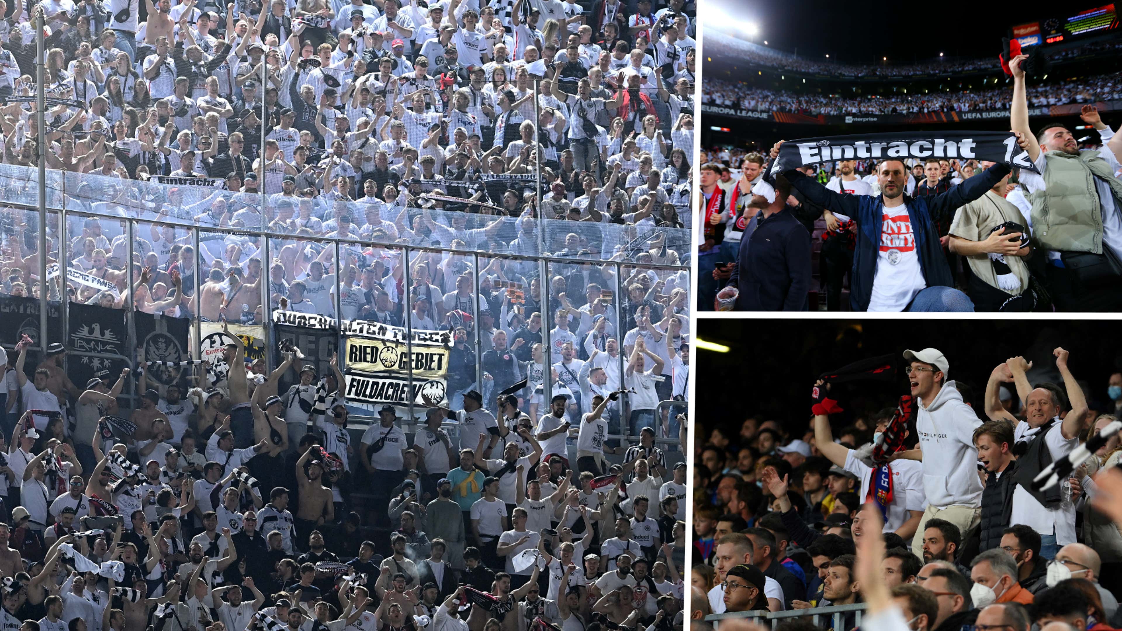 Galería: aficionados del Eintracht Frankfurt toman el Camp Nou y montan una fiesta en Barcelona