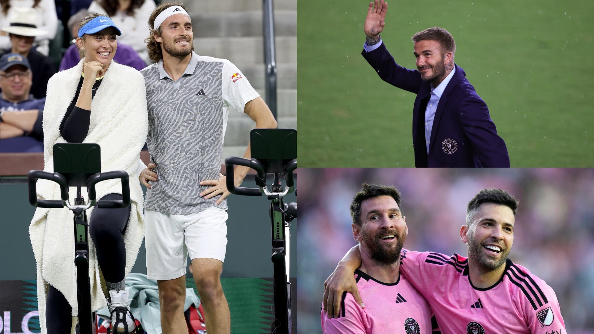 Inter Miami host Stefanos Tsitsipas & Paula Badosa! Tennis power couple gifted Lionel Messi jerseys as they meet Jordi Alba & Sergio Busquets after being welcomed to MLS club by David Beckham