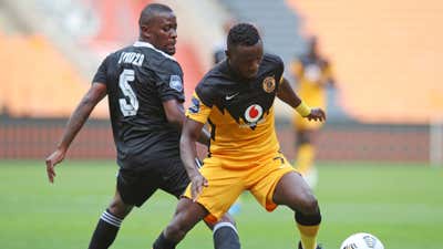 Lazarous Kambole of Kaizer Chiefs challenged by Ntsikelelo Nyauza of Orlando Pirates.