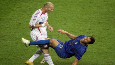 Marco Materazzi headbutted by Zinedine Zidane