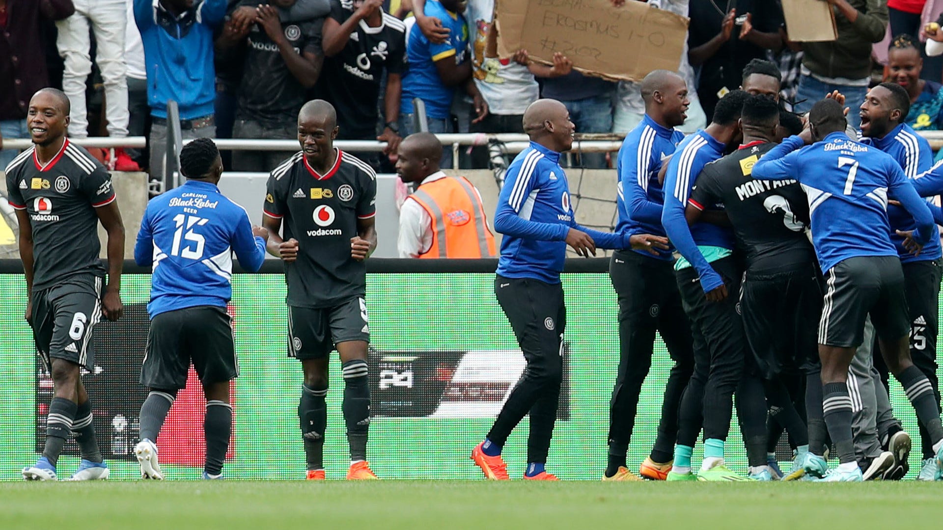 Orlando Pirates Football Club - The Orlando Pirates line-up vs Kaizer Chiefs  in the Soweto Derby at the FNB Stadium.