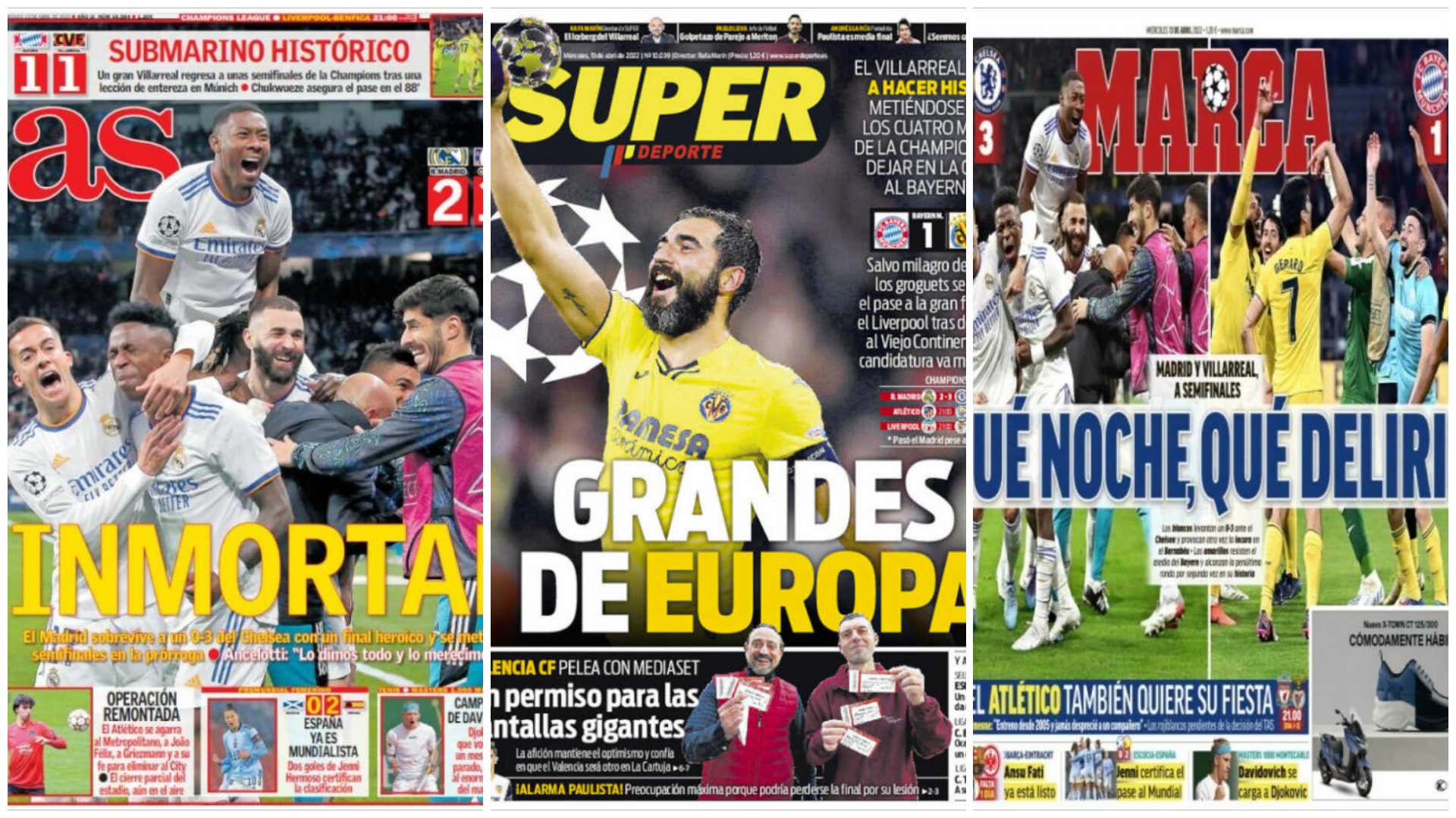 Las portadas de la prensa deportiva hoy 13 de abril de 2022: El Real Madrid  y el Villarreal conquistan Europa 