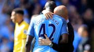 Yaya Toure and Pep Guardiola of Manchester City