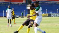 Jackson Macharia of Tusker vs Roy Okal of Mathare United.