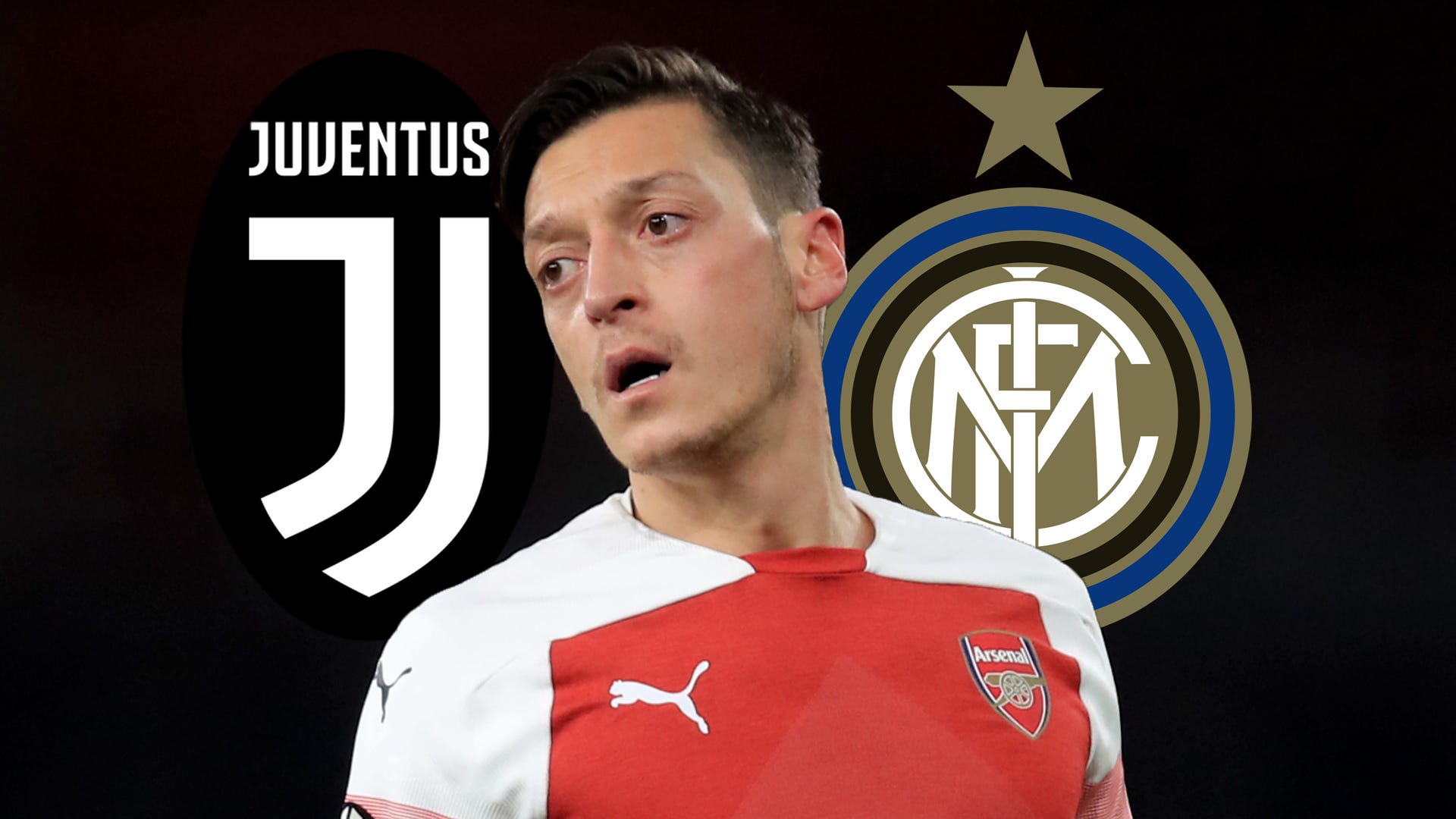 Mesut Ozil, Arsenal, Juventus logo, Inter logo