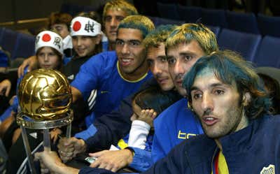 Boca celebrate Copa Intercontinental 2003 - Tevez - Schiavi - Abbondanzieri - Cagna - Cascini