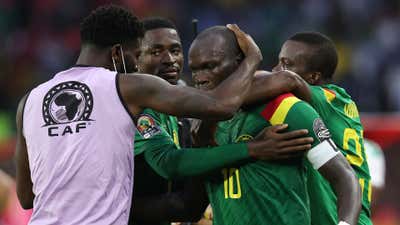 Vincent Aboubakar of Cameroon celebrates 2nd goal during the 2021 Africa Cup of Nations.