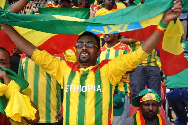 Ethiopia fan waves the national flag Addis Ababa 13102013
