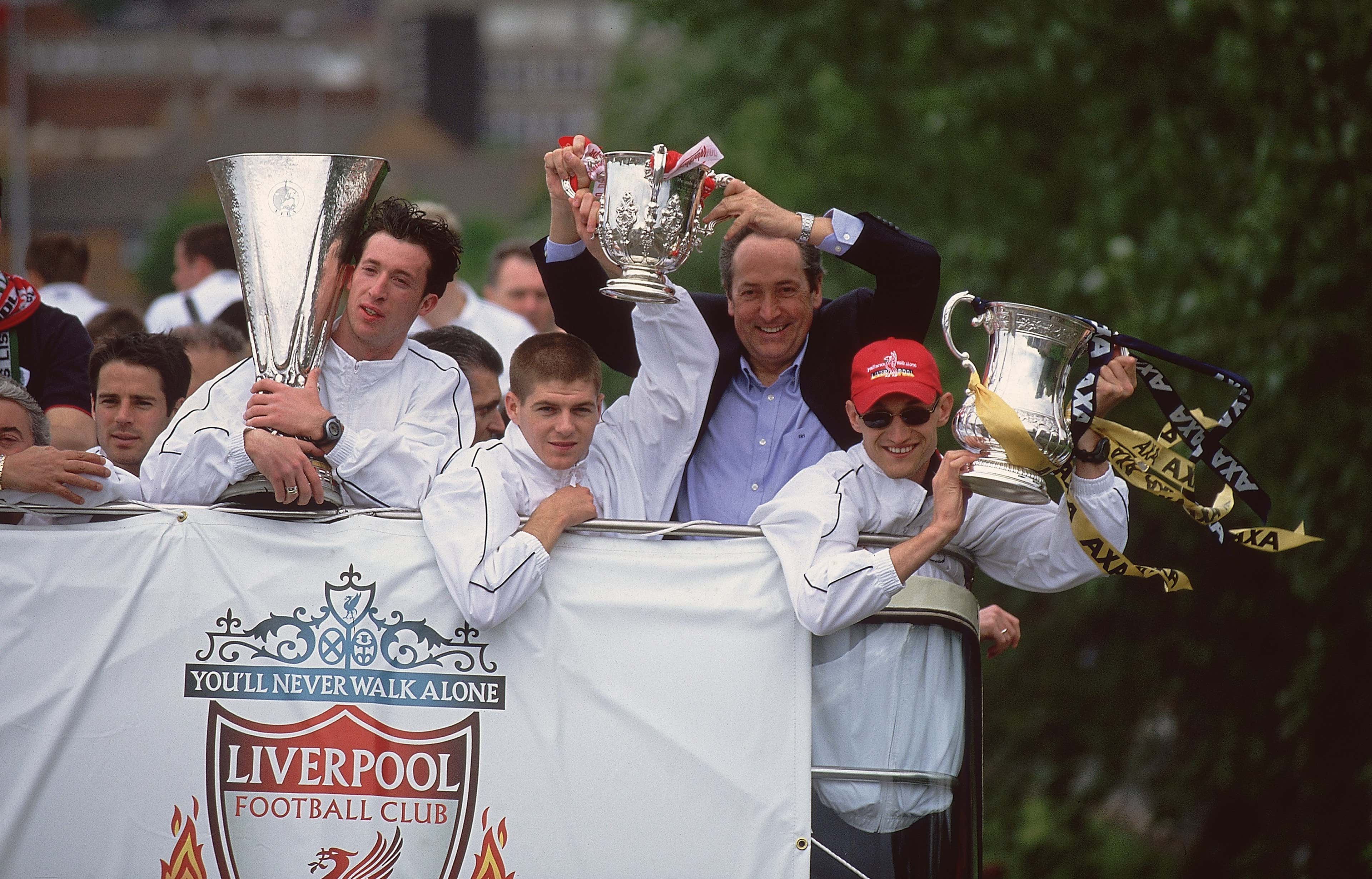Robbie Fowler, Steven Gerrard, Gerard Houllier and Sami Hyypia - Liverpool