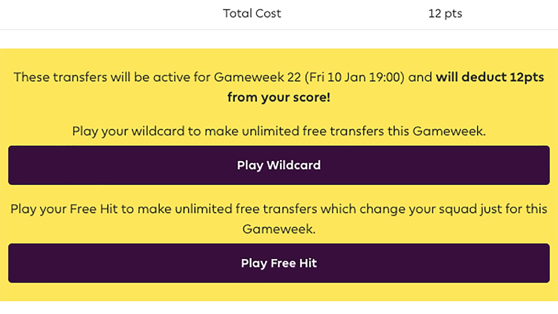 Fantasy Premier League FPL wildcard free hit