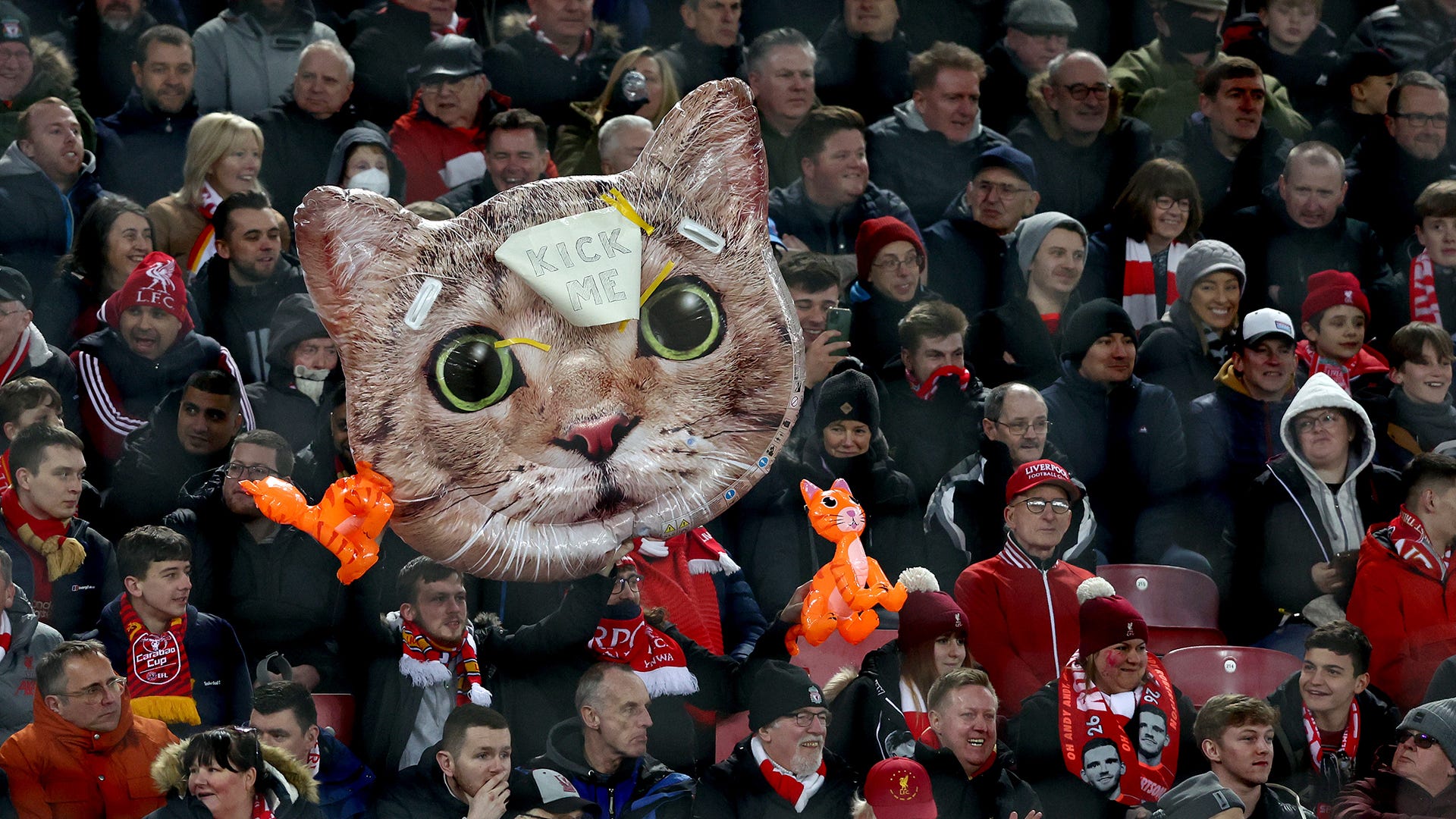 Cat inflatables Liverpool West Ham Kurt Zouma
