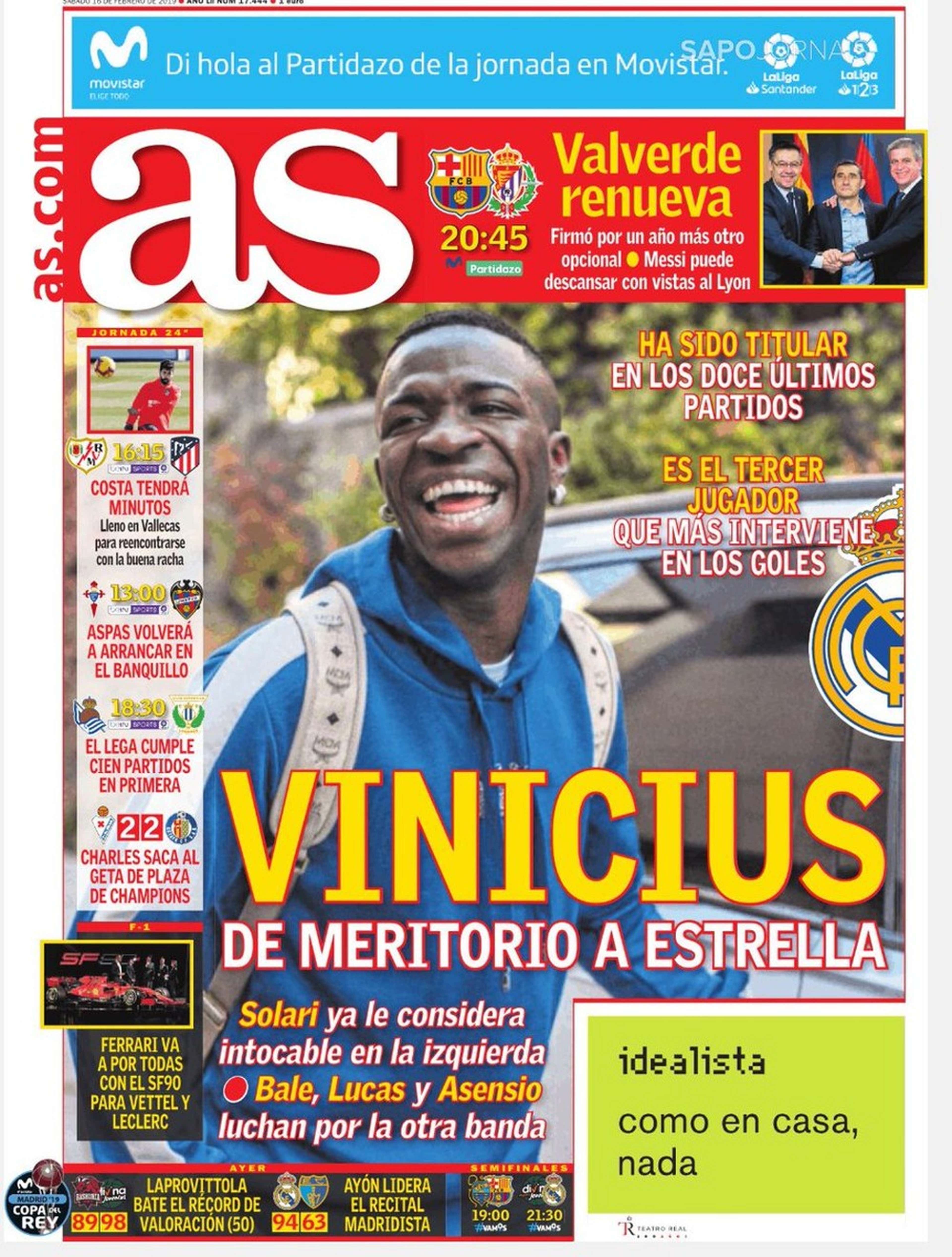 Vinicius Junior Real Madrid capa AS 160219