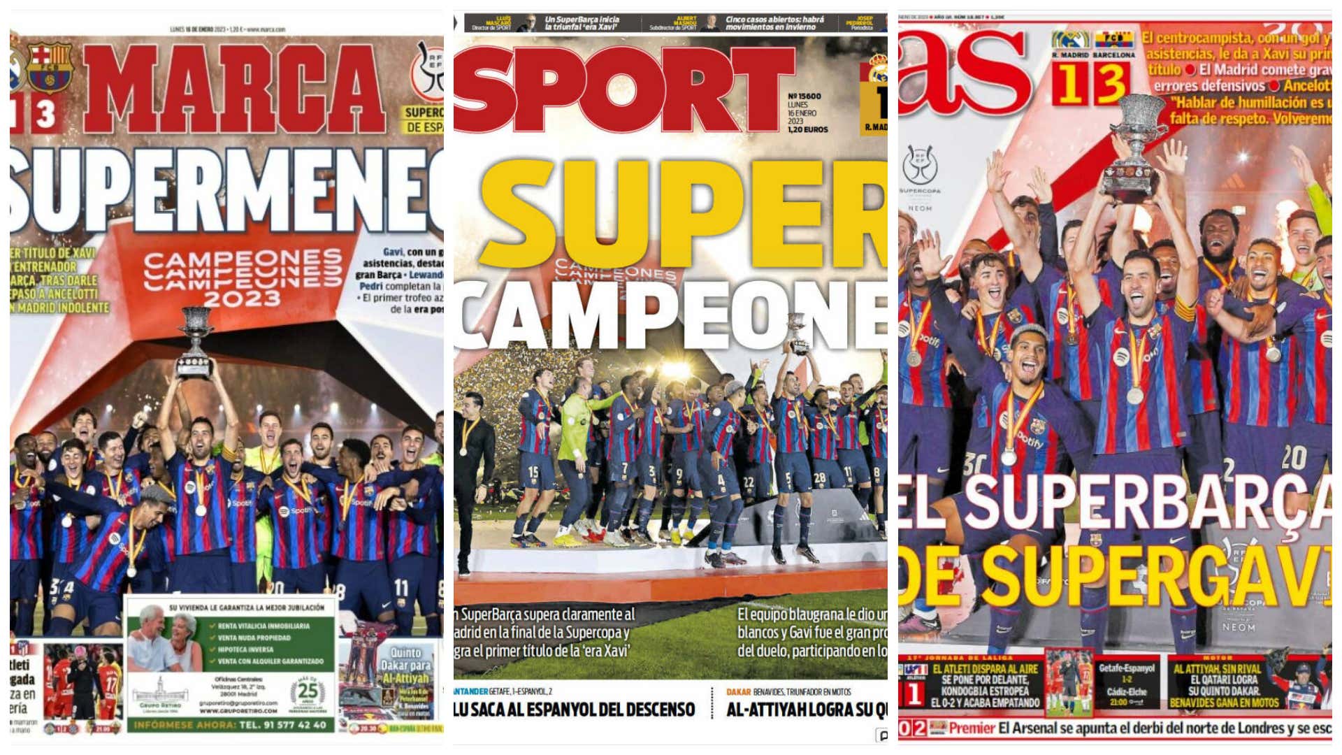 Las portadas de la prensa deportiva hoy 16 de enero de 2023: El Barcelona  gana la Supercopa y abre una crisis en el Real Madrid 