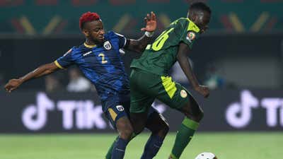 Pape Gueye of Senegal challenged by Ianique dos Santos Tavares Stopira of Cape Verde.
