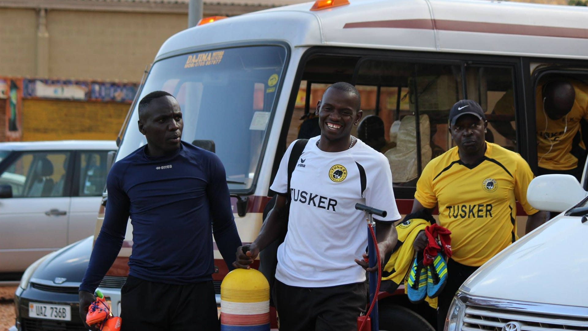 Tusker goalkeeper David Okello leads the troops to feel match day venue for Saturday friendly
