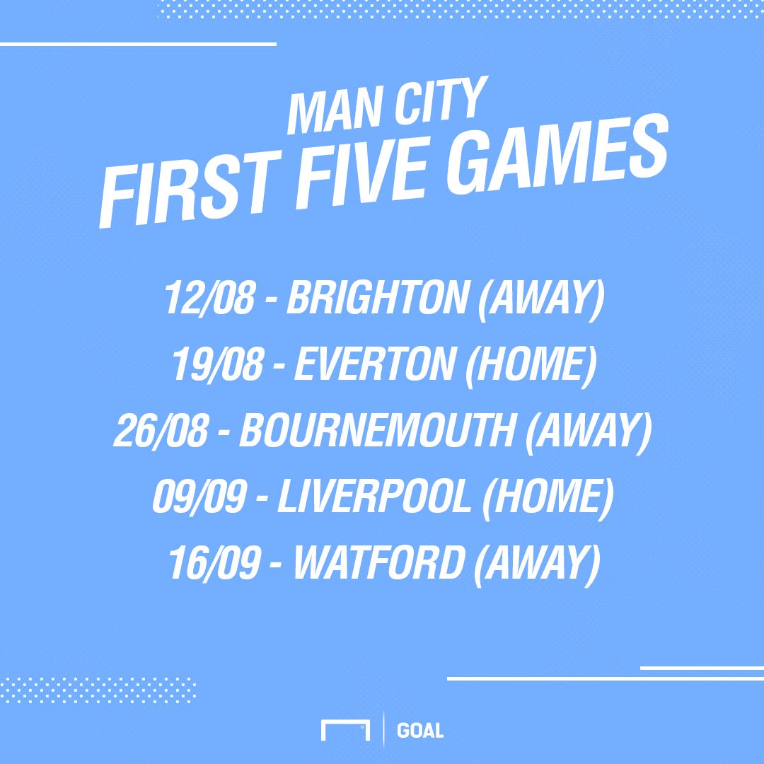 Man City first five fixtures
