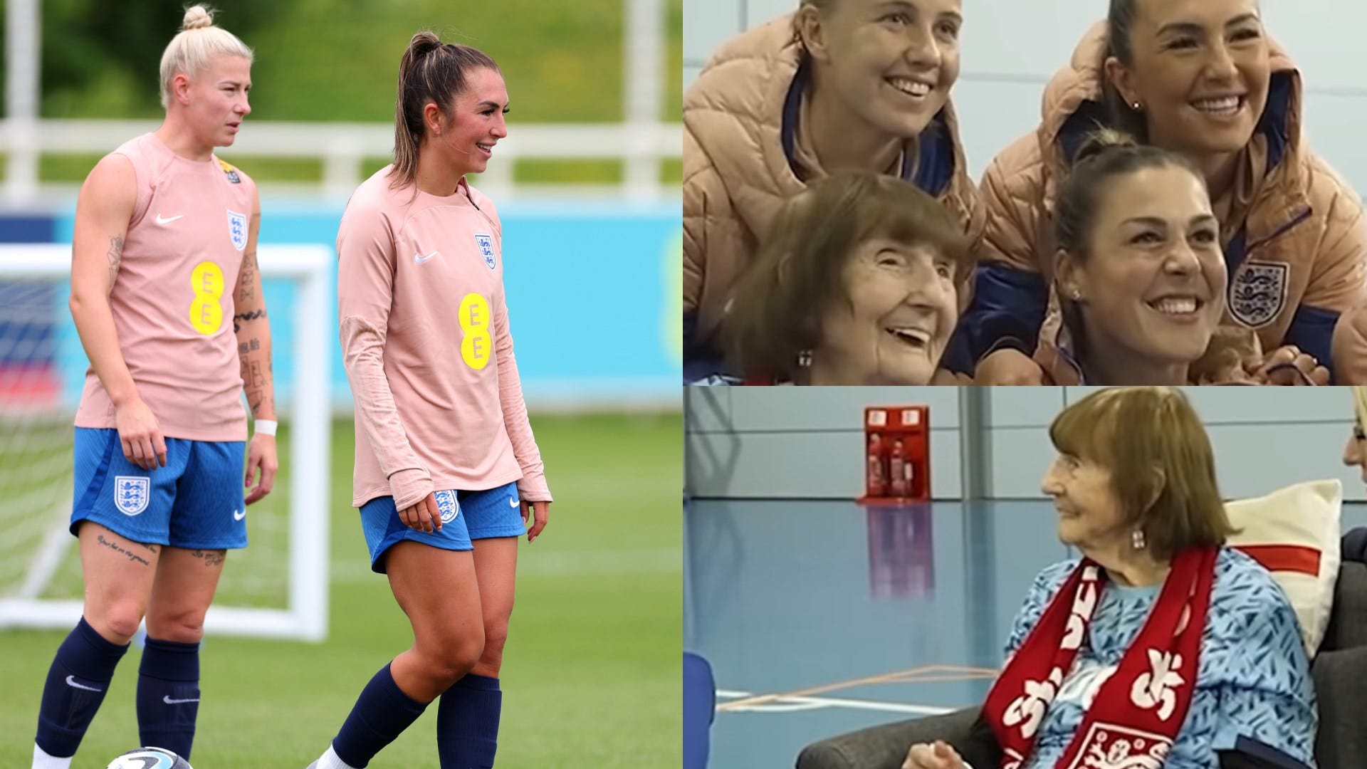 'Jitterbug!' - England squad sit down with 100-year-old fan who went viral for heartwarming reaction to receiving her first-ever Lionesses shirt - and Katie Zelem suggests TikTok dance collaboration