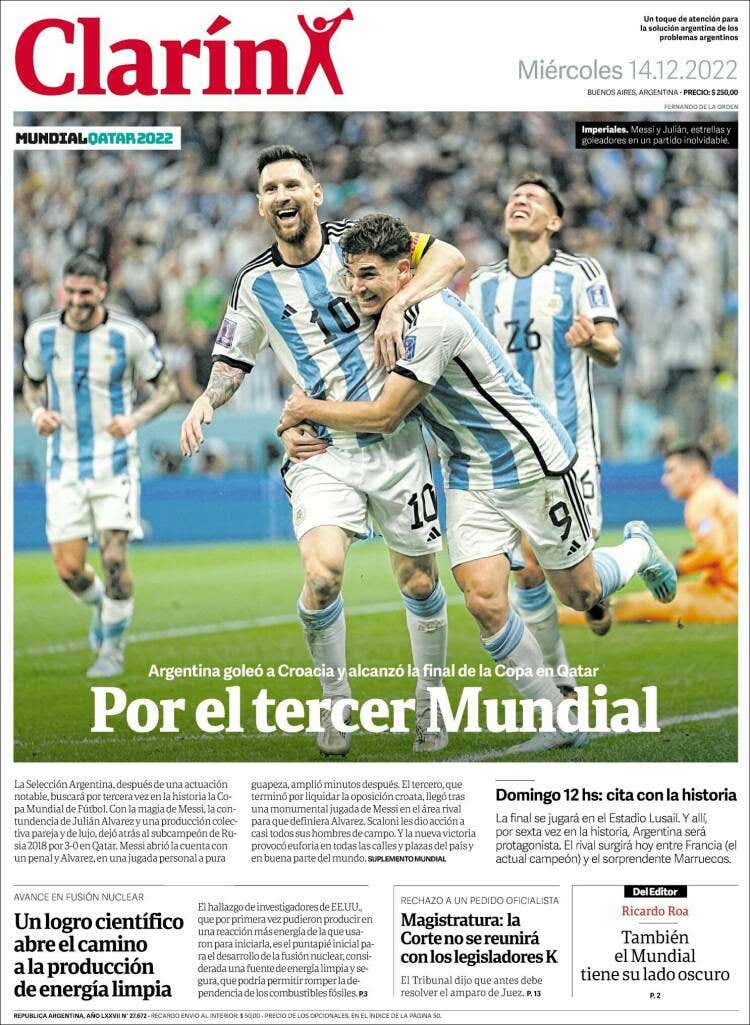 Las portadas de la prensa deportiva hoy 14 de diciembre de 2022: Un Messi  estelar guía a Argentina a la final del Mundial 