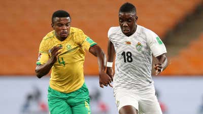 Marvelous Nakamba of Zimbabwe challenged by Teboho Mokoena of South Africa.