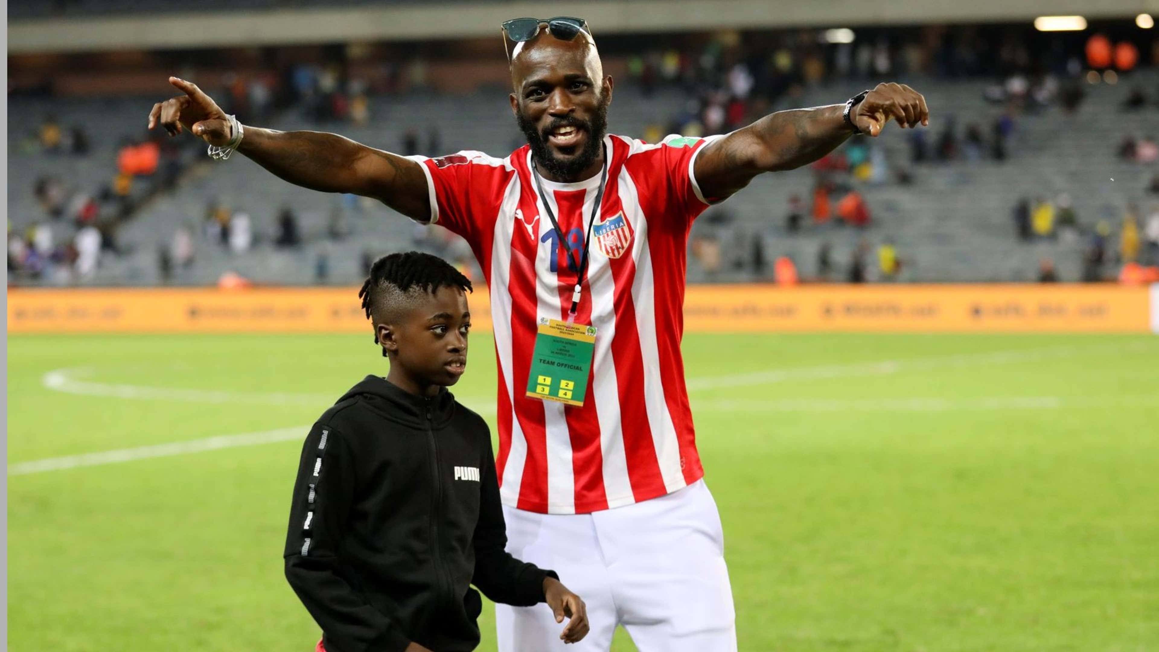 Anthony Laffor celebrates Liberia's draw with South Africa. 