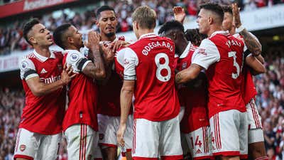 Arsenal celebrate winner Fulham 2022-23