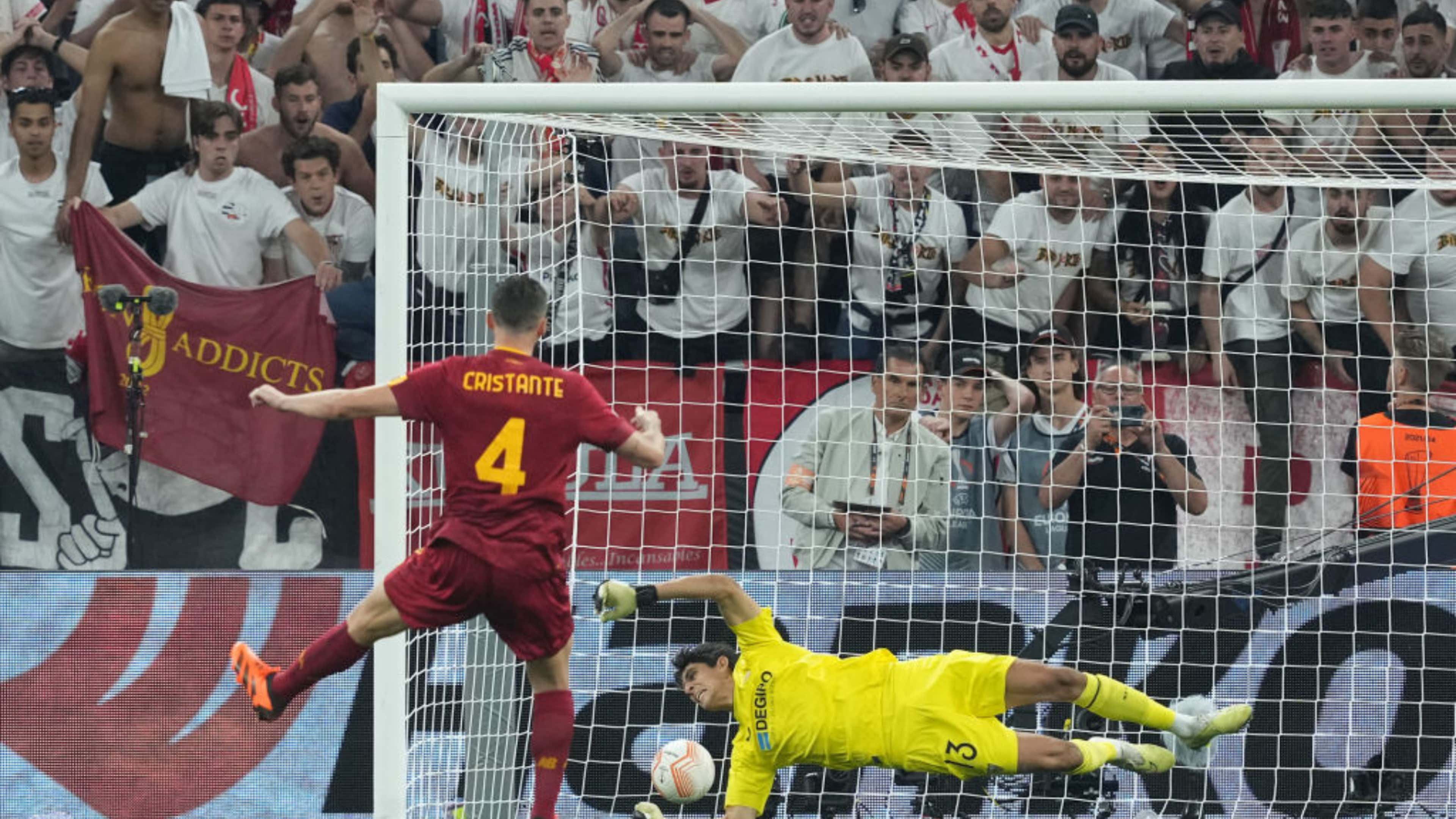 Penalti fallado Cristante. Sevilla vs. Roma final Europa League 22-23