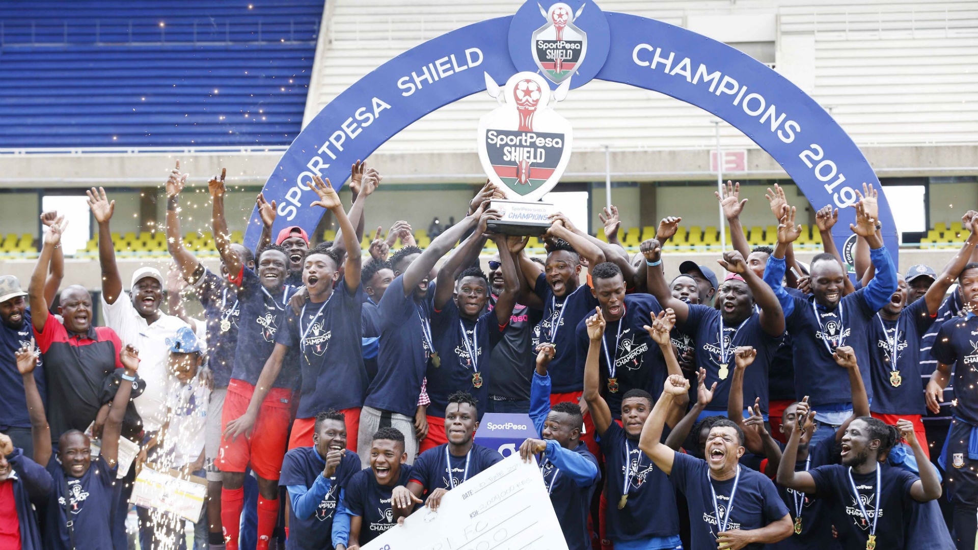 Bandari FC celebrate winning FKF Shield Cup.