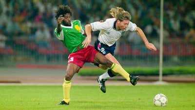 Jean-Claude Pagal of Cameroon, England's Chris Waddle, 1990