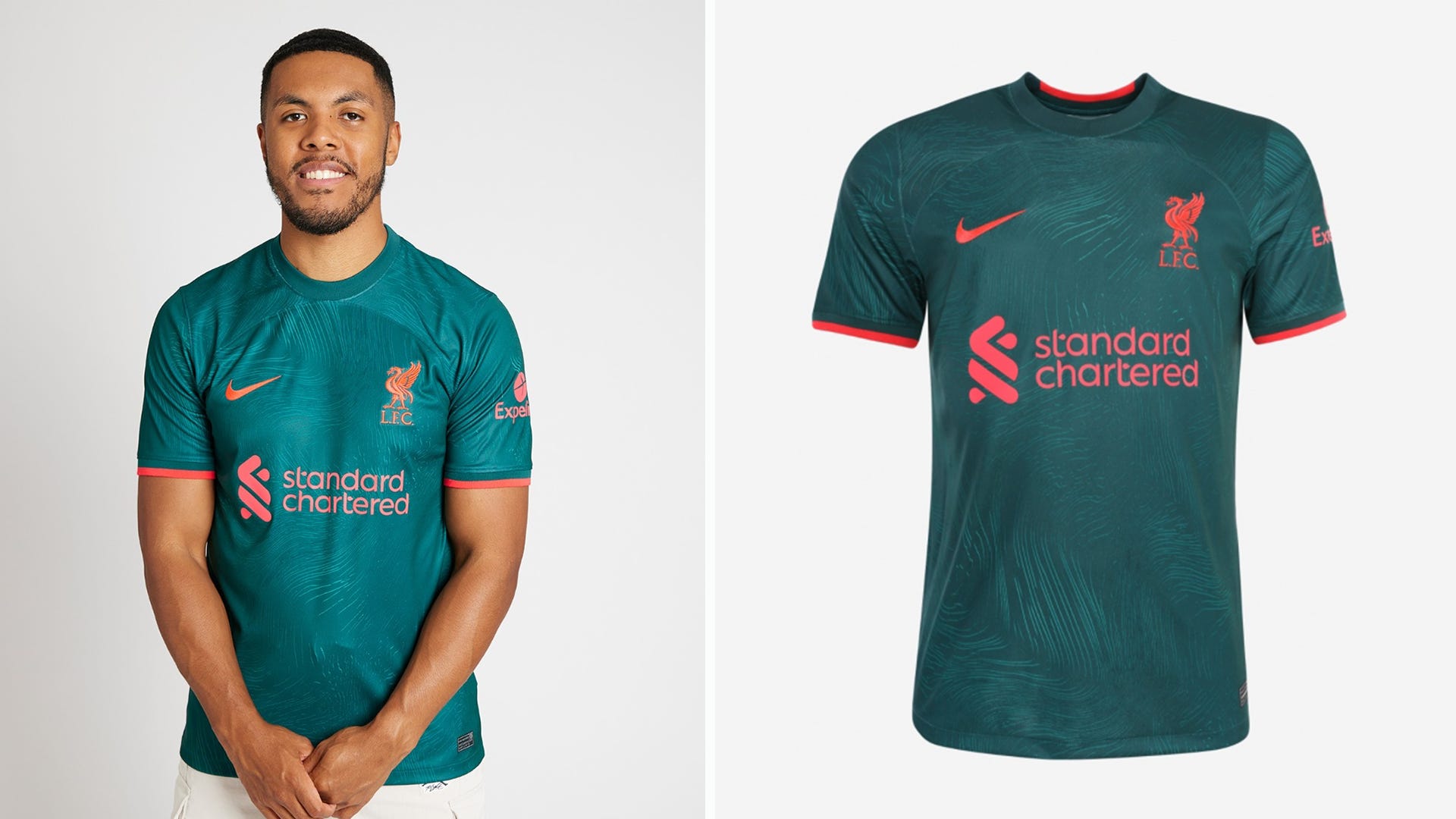 binde indvirkning Knop Wave your flag! Liverpool drop banner-inspired green and red third kit for  2022-23 | Goal.com US