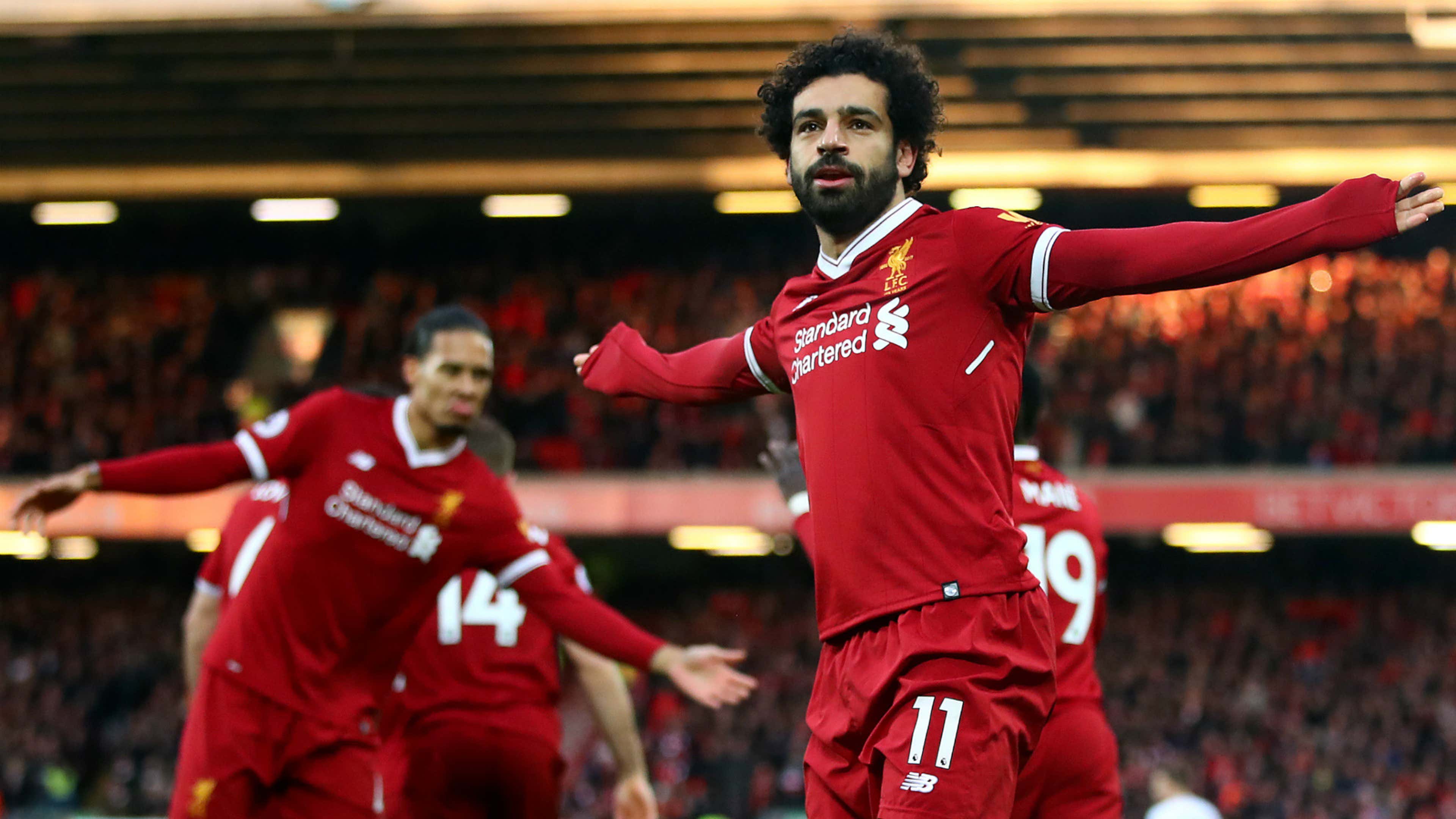 Salah celebrates Liverpool v Tottenham