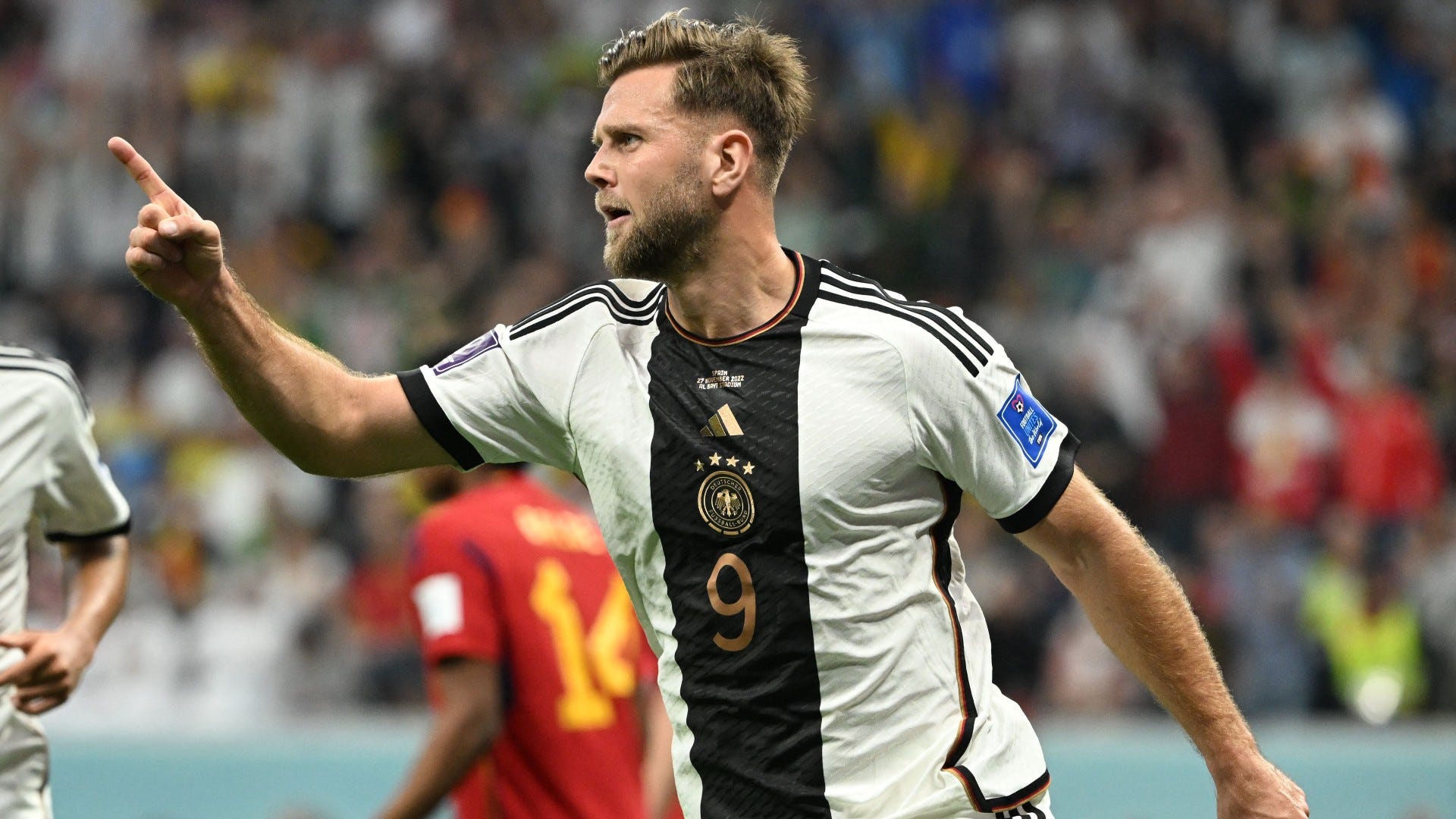  Niclas Füllkrug celebrates after scoring a goal for Germany during the Euro 2024 match against Portugal.