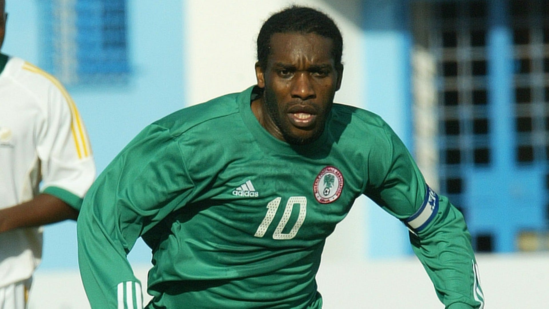 Austin Jay Jay Okocha of Nigeria (c) celebrates goal during the 2004 Africa Cup of Nations Finals Afcon.