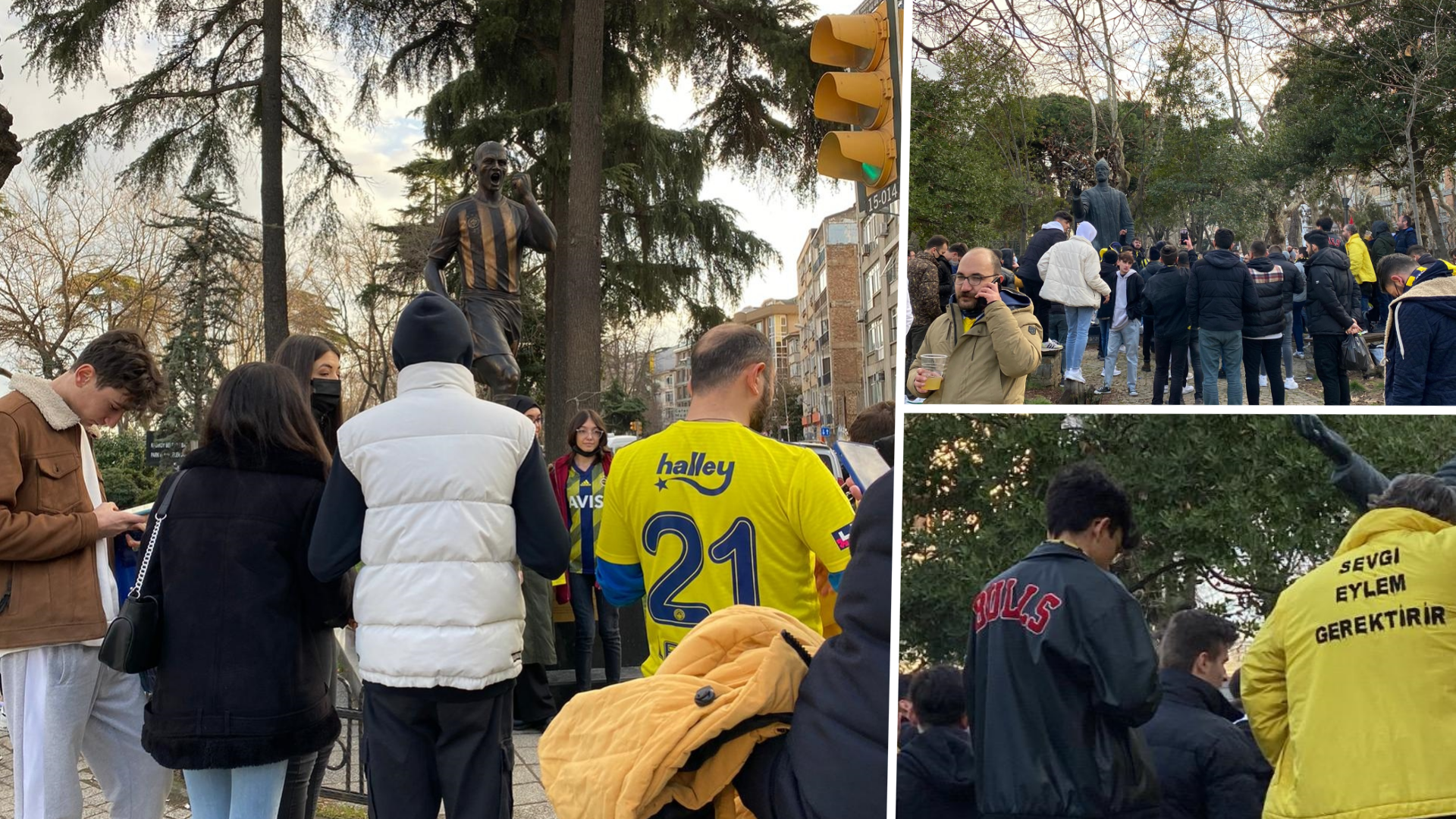 fenerbahce fans with Alex's statue