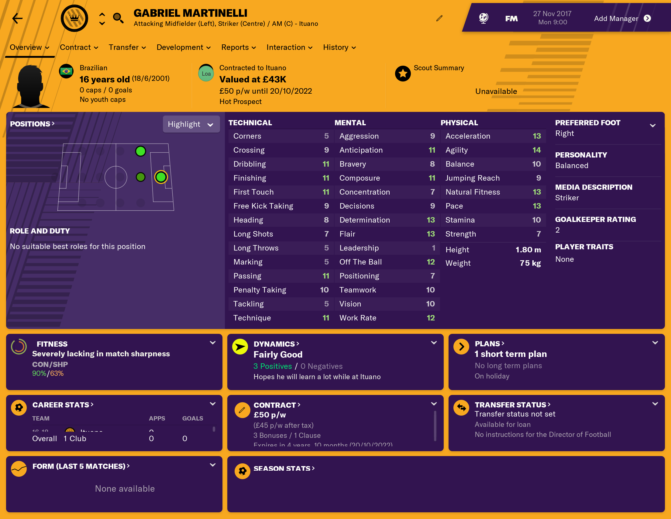 EMBED ONLY Martinelli FM19 Stats