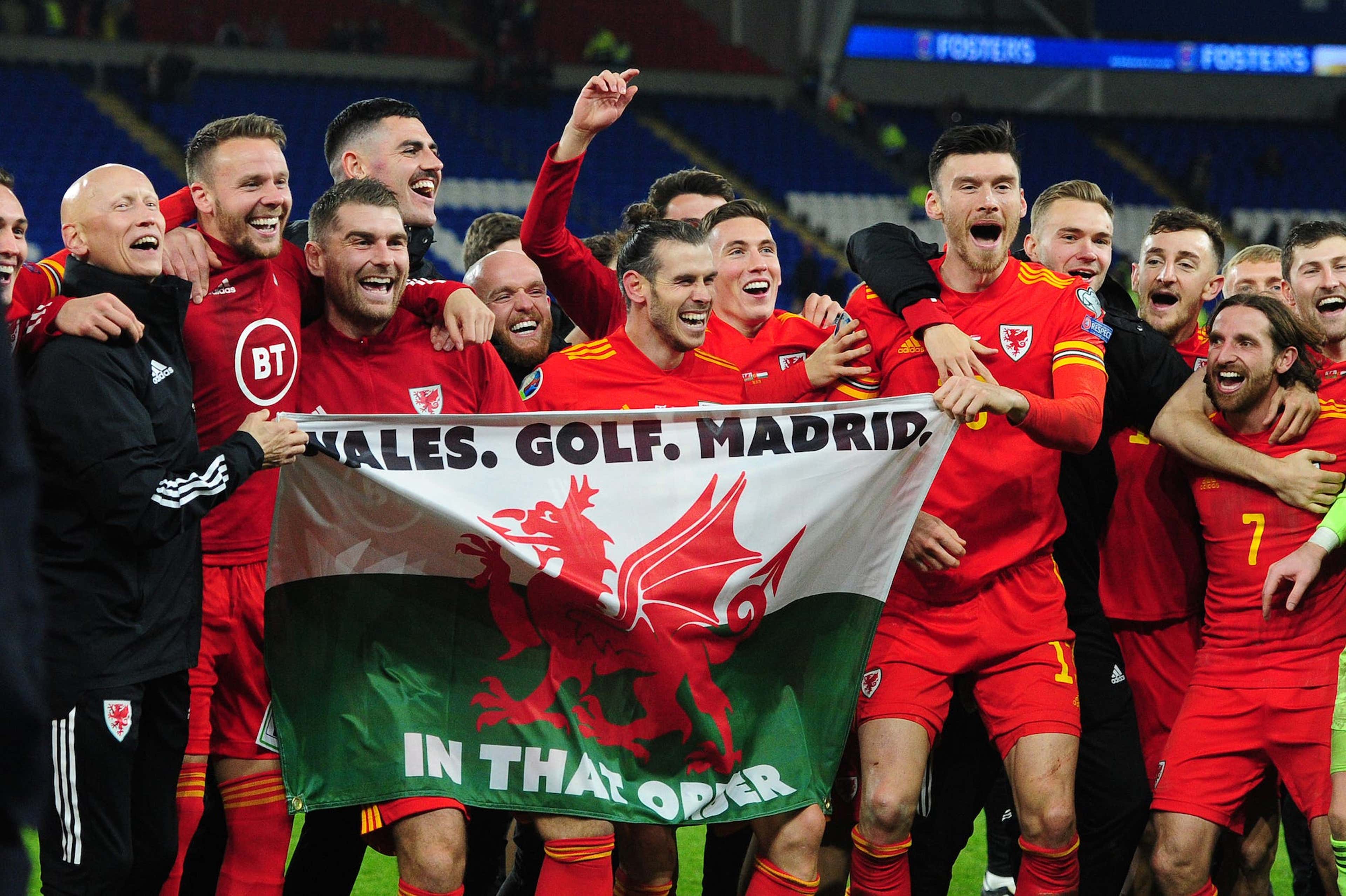 Gareth Bale Wales flag - Wales Golf Madrid in that order